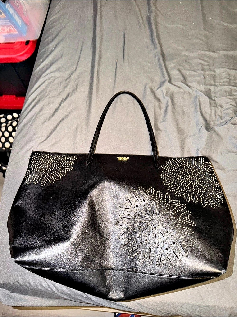 Victoria's Secret Black Floral Laser-Cut Tote Black & Pink